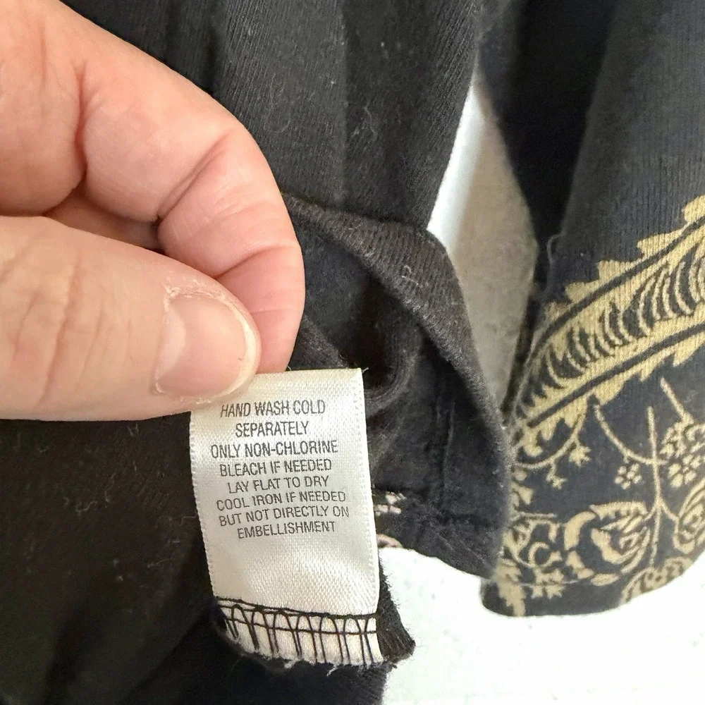 CJ Banks Tunic Black Tan Paisley Floral Beaded Artsy Eclectic Office Bohemian 1X - Picture 12 of 14